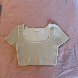 Aritzia Babaton Ribbed Square Neck Crop Top - cream